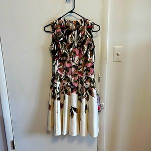 New Danny and Nicole Sleeveless Pink, White and Green Floral flare dress size 4.